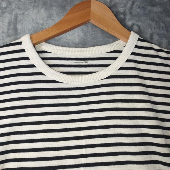 Madewell Women's M Ivory & Navy Blue Stripes Crewneck Short Sleeve Nautical Tee - Picture 6 of 8